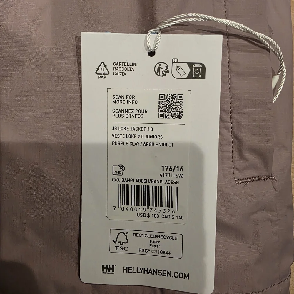Helly Hansen JR Joke Light Purple Hooded Jacket Waterproof Shell - Picture 10 of 12